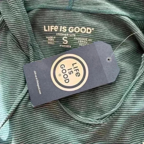 LIFE IS GOOD NWT DAISY LONG SLEEVE CRUSHER-LITE STRIPED HOODED TEE TEAL SMALL - Picture 8 of 9